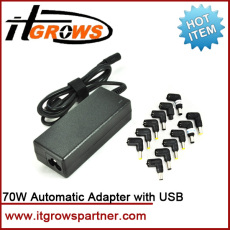 70W Automatic Universal Ac Adapter with USB 5V 2A