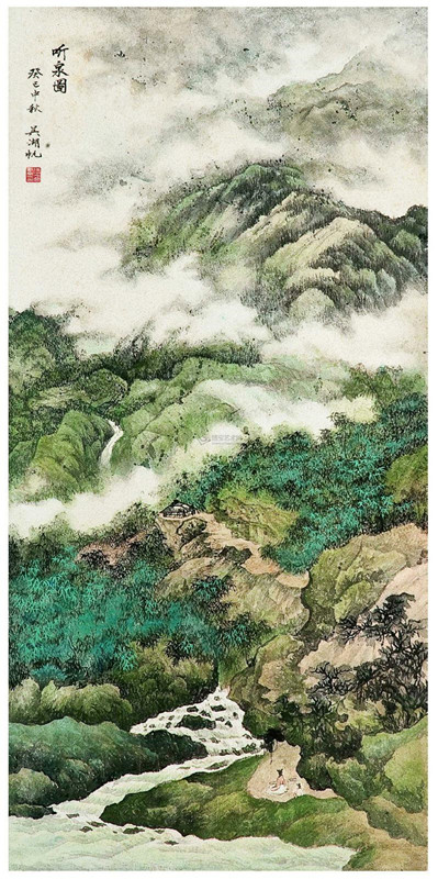 吴湖帆 青绿山水画镜心 尺寸44 95cm