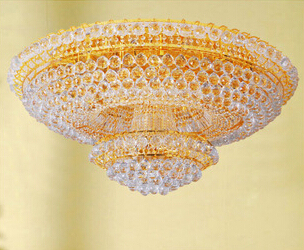 经典七彩LED客厅吸顶黄色圆形水晶灯