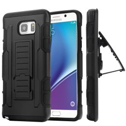 YiSHDA Dual-Layer Rugged Kickstand Case with Belt Clip for Samsung Galaxy Note 5 Black