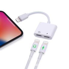 2 in 1 Dual Lightning Audio Adapter Charger Splitter For iPhone X XS