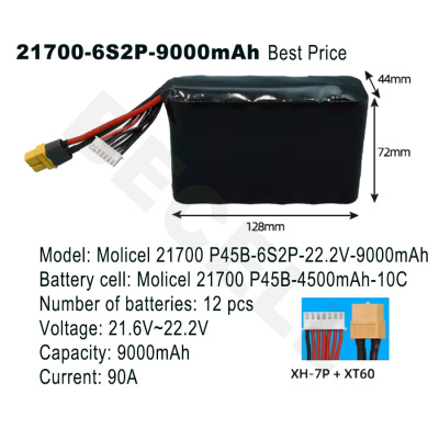 Molicel INR21700 P45B 6S2P 22.2V 9000mAh Battery Pack